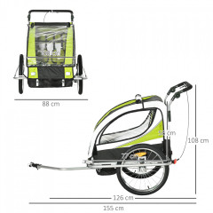 Přívěsný dětský vozík za kolo pro 2 děti Jogger | zelená + černá + šedobílá č.3