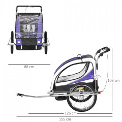 Přívěsný dětský vozík za kolo pro 2 děti Jogger | fialová-bílá-černá č.3
