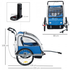 Přívěsný dětský vozík za kolo pro 2 děti jogger | modro-šedý č.3