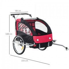 Přívěsný dětský vozík za kolo pro 2 děti jogger | červeno-černý č.3