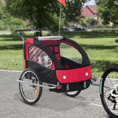Přívěsný dětský vozík za kolo pro 2 děti jogger | červeno-černý č.2
