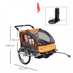 Přívěsný dětský vozík za kolo pro 2 děti Jogger | oranžovo - hnědý č.3