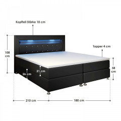 Postel Box Spring Montana s LED osvětlením 180 x 200 cm | černá č.3