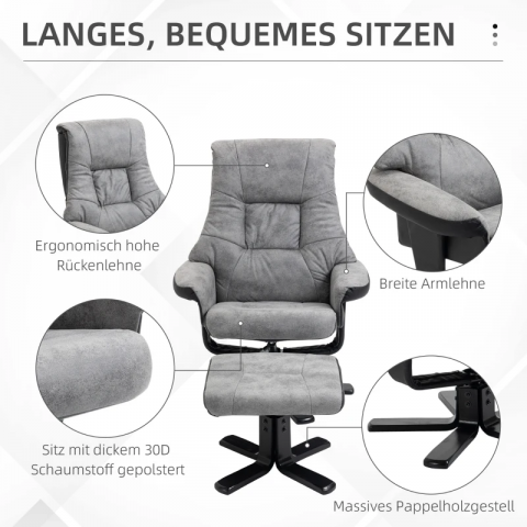Relaxační TV křeslo s taburetem | šedé č.6