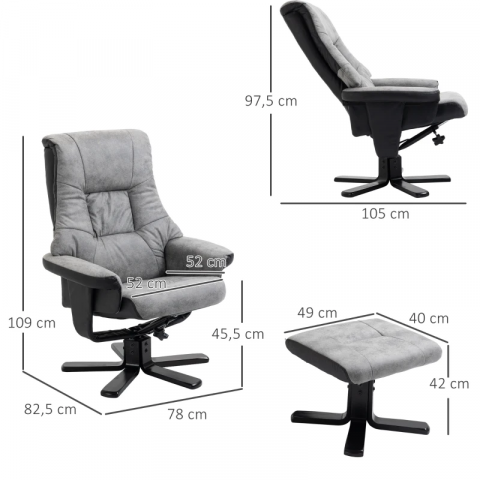Relaxační TV křeslo s taburetem | šedé č.4