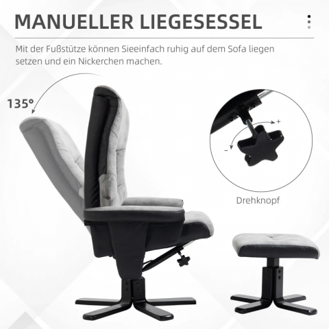Relaxační TV křeslo s taburetem | šedé č.5