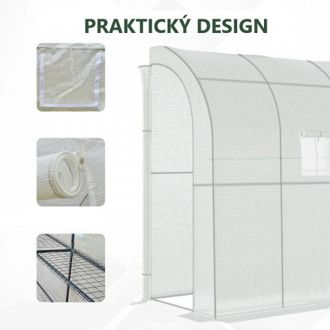 Zahradní fóliovník s dvěma dveřmi 200 x 100 x 215 cm | bílý č.7
