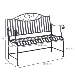 Zahradní dvoumístná kovová lavička | 15,5 x 54 x 96 cm č.2