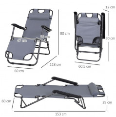 Zahradní skládací lehátko s polštářem | šedé č.3