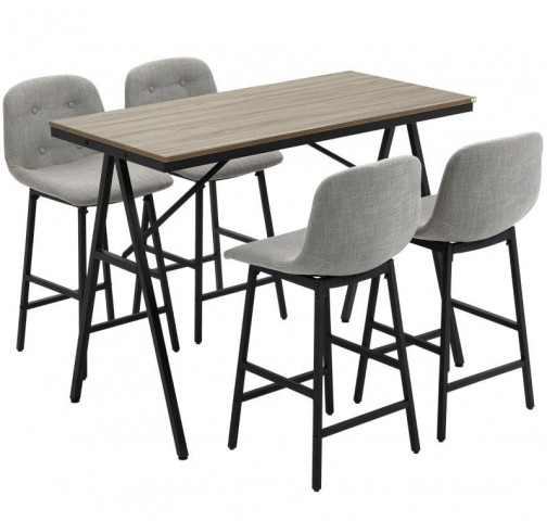 Barový stůl se stoličkami | šedá + černá č.2