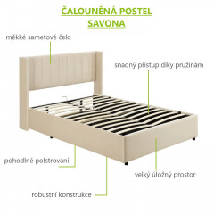 Čalouněná postel Savona 140x 200 cm s úložným prostorem | béžová č.3