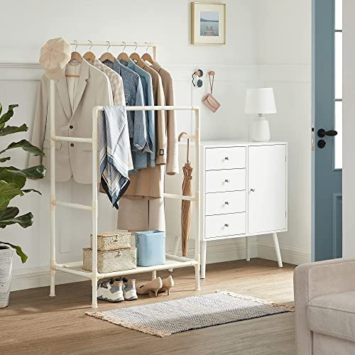 Kovový věšák se 2 tyčemi na oblečení a 1 policí | bílý