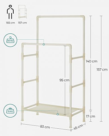 Kovový věšák se 2 tyčemi na oblečení a 1 policí | bílý č.3