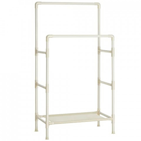 Kovový věšák se 2 tyčemi na oblečení a 1 policí | bílý č.2