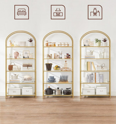 Skleněná 5-ti patrová stojací police | 83 x 30,2 x 183,5 cm č.4