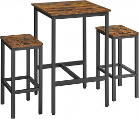 Stůl se sadou barových stoliček | hnědá a černá č.2
