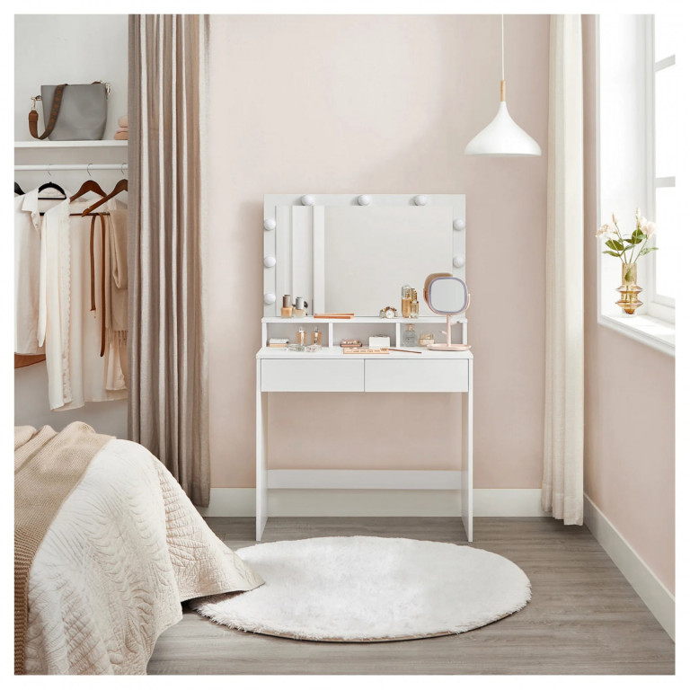 Toaletní stolek s 9 LED žárovkami | bílý