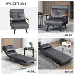 Relaxační rozkládací křeslo Valy | tmavě šedé č.3