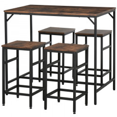 Barový stůl se 4 stoličkami | hnědá+ černá č.1
