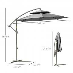 Zahradní slunečník s boční nohou a klikou Ø2,67 x 2,45 m | světle šedý č.3