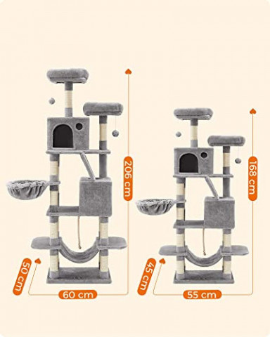 Škrabadlo pro kočky 55 x 45 x 168 cm | šedé č.7