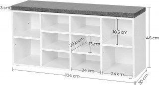 Botník s lavicí a polstrem 104 x 30 x 48 cm | bílý č.3