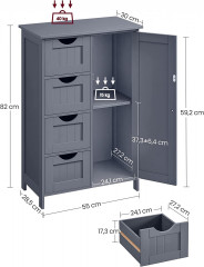 Dřevěná úložná skříňka se 4 zásuvkami | šedá č.3