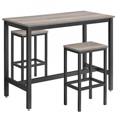 Stůl se sadou 2 barových stoliček | šedá + černá č.3