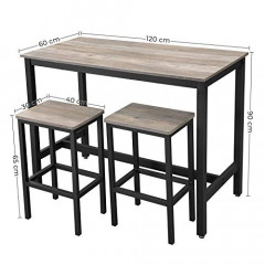 Stůl se sadou 2 barových stoliček | šedá + černá č.2