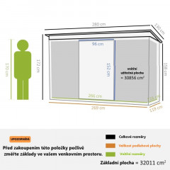 Zahradní domek se základnou a pultovou střechou 280 x 130 x 172 cm | tmavě zelený č.3