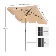 Obdélníkový zahradní slunečník 200 x 125 cm| Taupe č.2