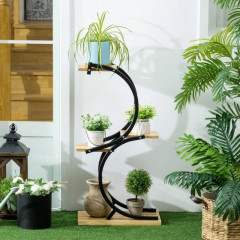 Elegantní stojan na květiny 46 x 25 x 91 cm | Černá + přírodní