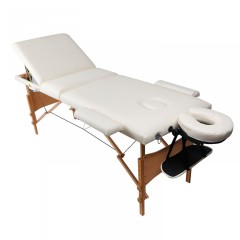 Skládací masážní lehátko dřevěné 180 x 60 cm, krémové č.1