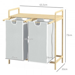 Bambusový koš na prádlo 2 x 40L s poličkou 64x33x73cm | světle šedý č.2