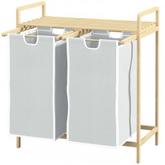 Bambusový koš na prádlo 2 x 40L s poličkou 64x33x73cm | světle šedý č.3