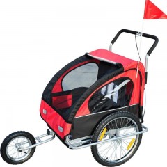 Přívěsný vozík za kolo pro 2 děti jogger 2v1 červeno-černý č.1