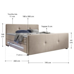 Postel Box Spring Houston s LED osvětlením 180x200 | béžová č.2