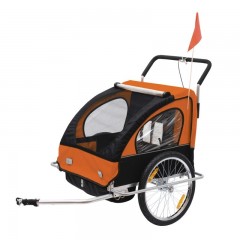 Přívěsný vozík za kolo pro 2 děti jogger 2v1 oranžovo-černý č.2