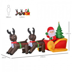 Nafukovací Santa Claus se sobím spřežením | 230x60x120 cm č.2