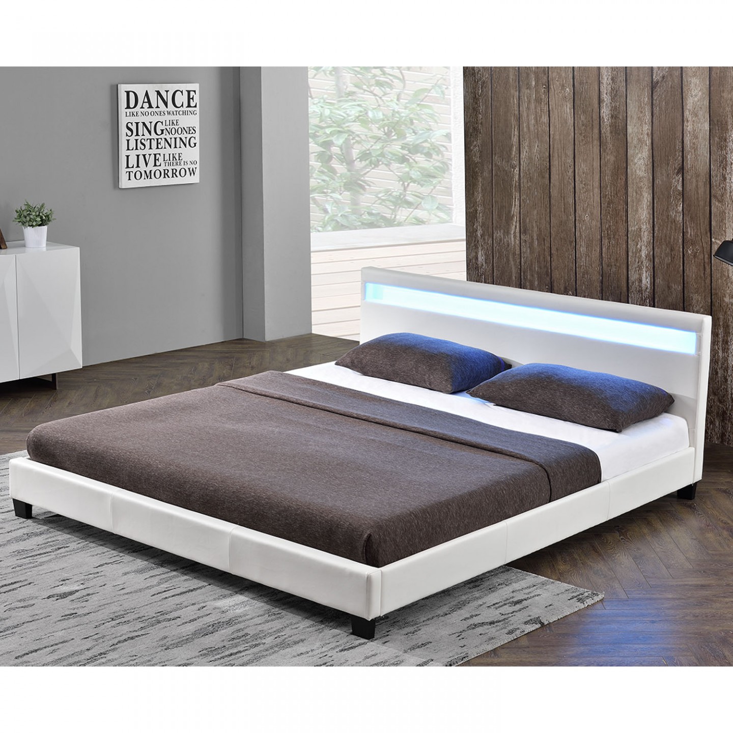 Goleto Čalouněná postel Paris 160 x 200 cm s LED osvětlením | bílá