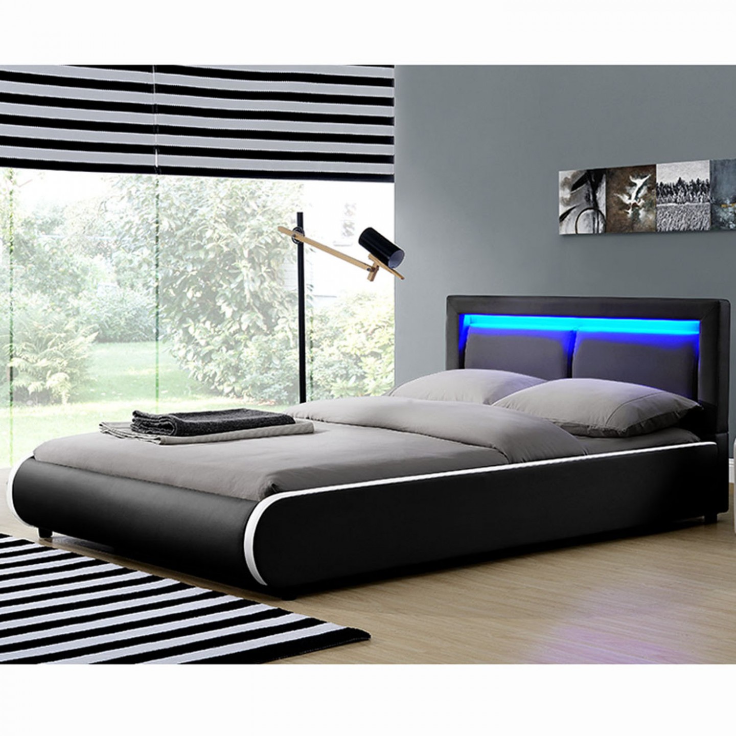 Goleto Čalouněná postel Murcia s LED osvětlením 140 x 200 cm | černá