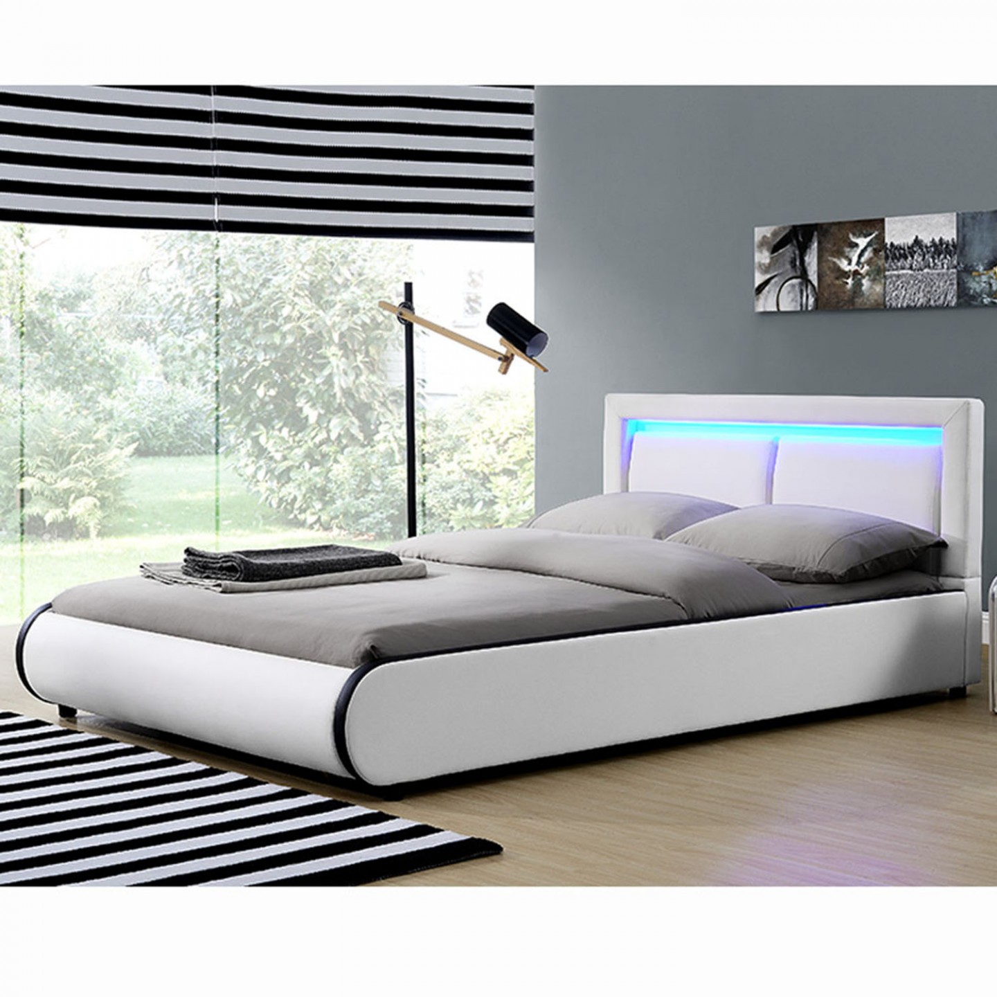 Goleto Čalouněná postel Murcia s LED osvětlením 180 x 200 cm | bílá