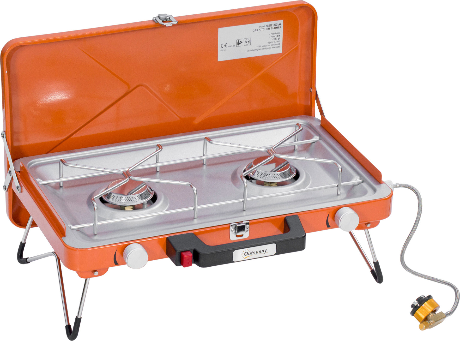 Outsunny Skládací stolní gril s regulátorem 46,5x33,5x17,4 cm | oranžový