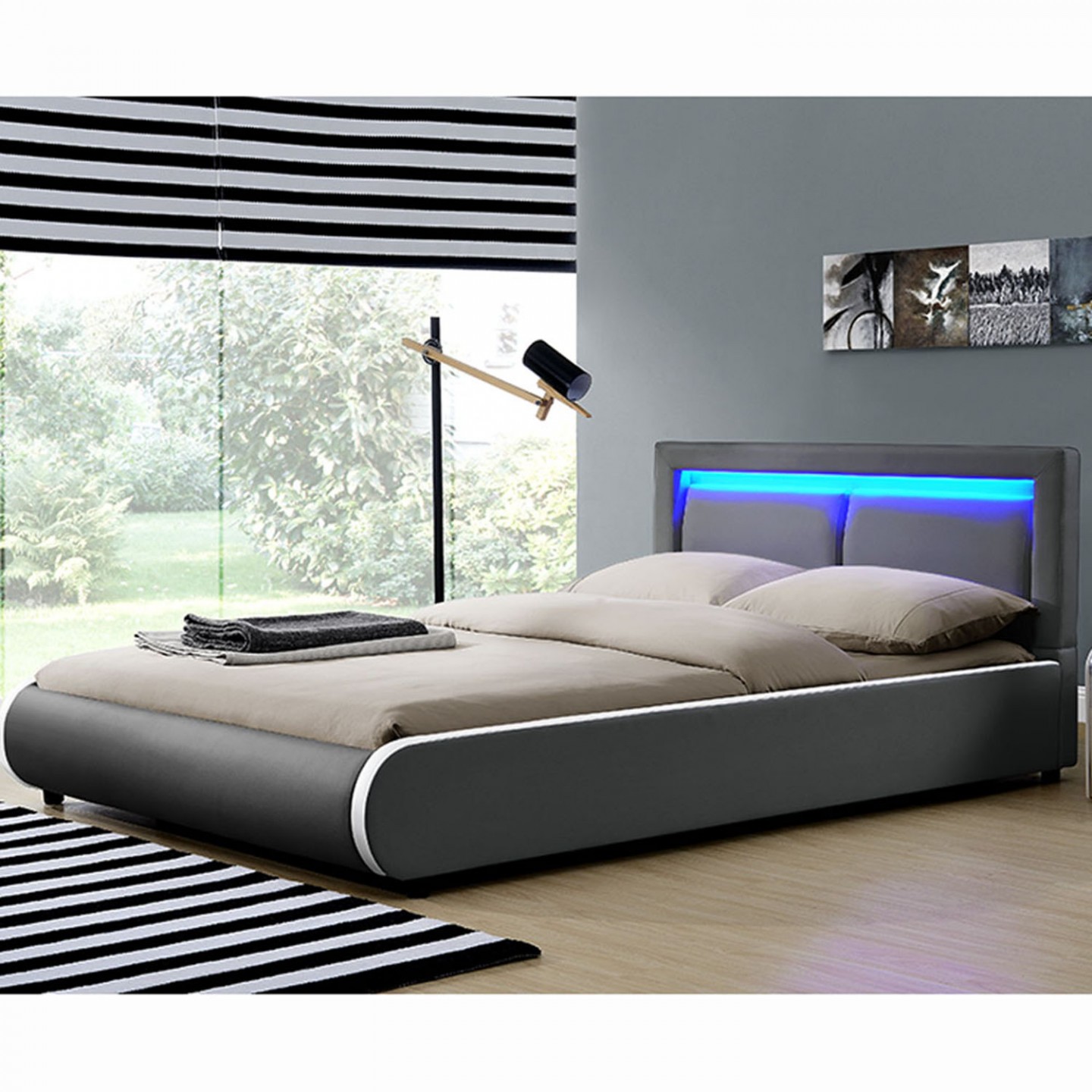 Goleto Čalouněná postel Murcia s LED osvětlením 140 x 200 cm | tmavě šedá