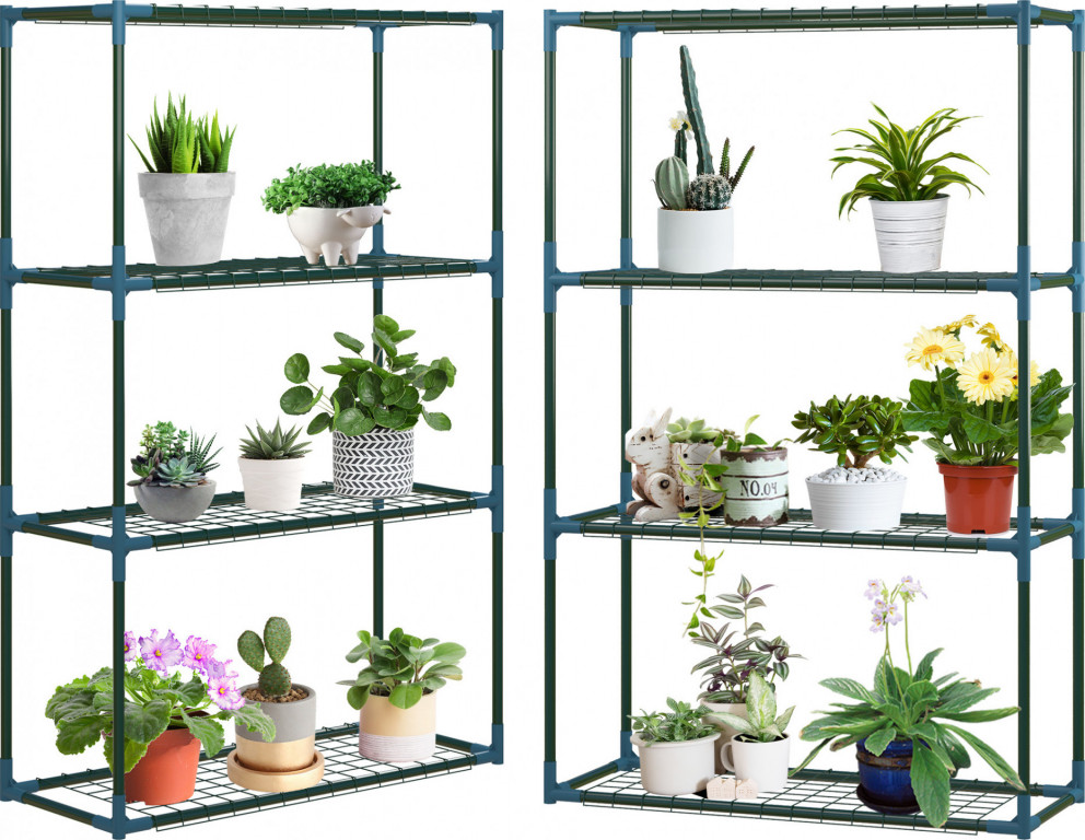 4-patrová police na rostliny 2 ks 70x27x110 cm | zelená