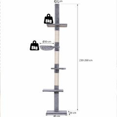 Škrabadlo pro kočky 40 x 34 x 230-260 cm | šedé č.2