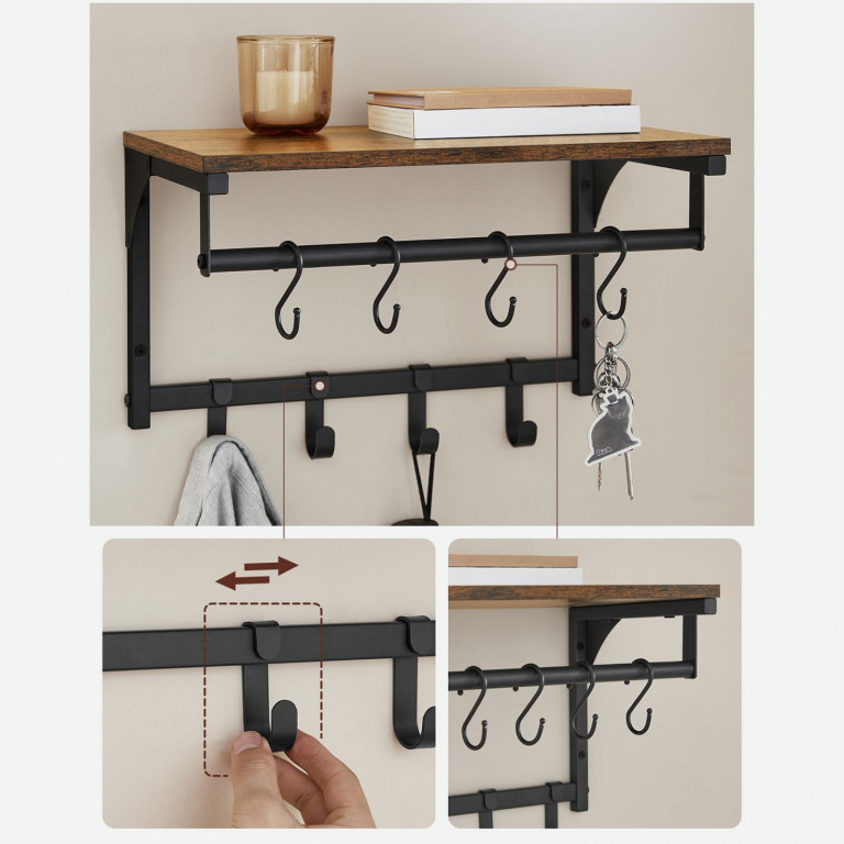 Nástěnný věšák na kabáty | vintage hnědá/černá