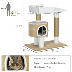 Malý kočičí strom s jeskyní 79 cm | hnědý + bílý č.3
