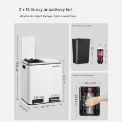 Kuchyňský odpadkový koš 2 x 15 l | bílý č.3