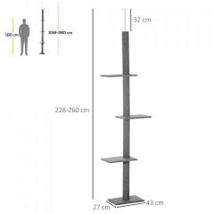 Škrabadlo pro kočky 43x27x228-260 cm | šedé č.3